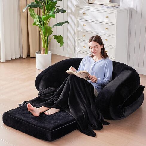 سرير Yojoker للكلاب البشرية للبالغين، سرير كبير قابل للطي مع بطانية، سرير قابل للغسل من الفرو الصناعي على الأرض للبالغين، سرير للكلاب كبير الحجم قابل للإزالة من الإسفنج ذو الذاكرة بحجم بشري باللون الأسود in Kuwait