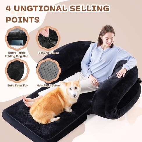 سرير Yojoker للكلاب البشرية للبالغين، سرير كبير قابل للطي مع بطانية، سرير قابل للغسل من الفرو الصناعي على الأرض للبالغين، سرير للكلاب كبير الحجم قابل للإزالة من الإسفنج ذو الذاكرة بحجم بشري باللون الأسود in Kuwait