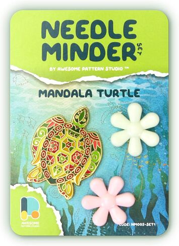 مجموعة أدوات ضبط الإبرة الرائعة من ستوديو - أداة ضبط الإبرة المغناطيسية على شكل سلحفاة ماندالا + 2 خيط إبرة. دبوس المينا للغرز المتقاطعة والتطريز والحرف اليدوية in Kuwait