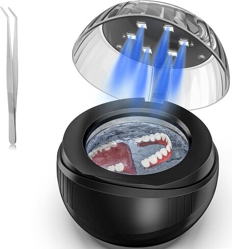 Ultrasonic Retainer Cleaner, 20W/50kHz Professional Ultrasonic Jewelry Cleaner, 150ML Portable Retainer Cleaner Machine for Dentures, Retainer, Aligner, Braces, Mouth Guard(Black) in Saudi Arabia