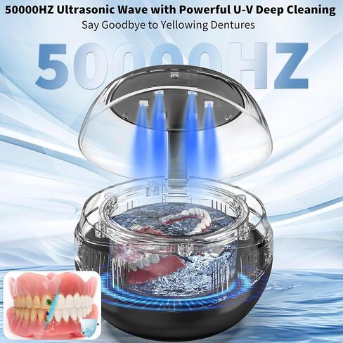 Ultrasonic Retainer Cleaner, 20W/50kHz Professional Ultrasonic Jewelry Cleaner, 150ML Portable Retainer Cleaner Machine for Dentures, Retainer, Aligner, Braces, Mouth Guard(Black) in Saudi Arabia
