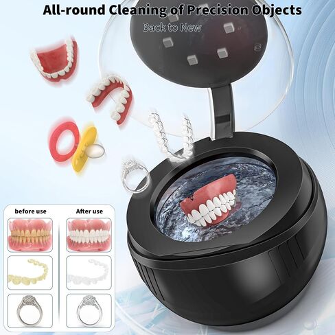 Ultrasonic Retainer Cleaner, 20W/50kHz Professional Ultrasonic Jewelry Cleaner, 150ML Portable Retainer Cleaner Machine for Dentures, Retainer, Aligner, Braces, Mouth Guard(Black) in Saudi Arabia