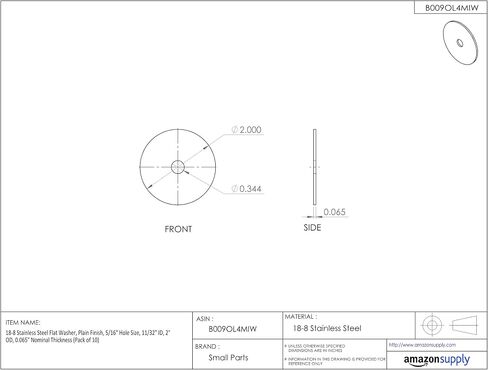 Small Parts 7528WF188 18-8 Stainless Steel Flat Washer, Plain Finish, 3/4" Hole Size, 13/16" ID, 1-3/4" OD, 0.105" Nominal Thickness (Pack of 25) in Saudi Arabia