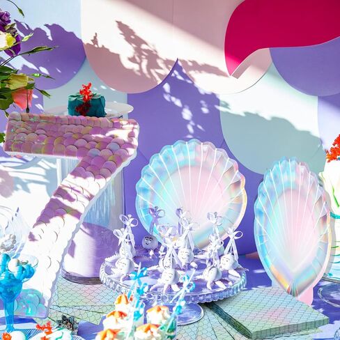 Cunhill 96 Pcs Mermaid Plates and Napkins Party Supplies, 7 Inch 9 Inch Seashell Plates Mermaid Party Plates and Mermaid Napkins for Mermaid Ocean Birthday Party Decoration Favors(Elegant Style) in Saudi Arabia