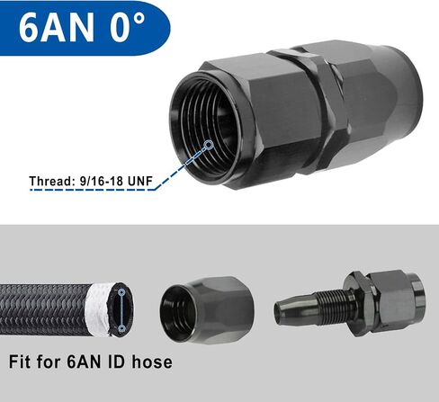 8AN Hose End Fitting 180 Degree Swivel For CPE Braided Hose Black 2Pcs in Saudi Arabia