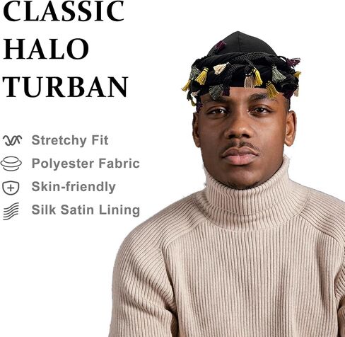 Odtrzi 9PCS Turban for Men Adjustable Twist Head Wraps Durag Silk Satin Lined Turban for Women Elastic Tassel Pre-Tied Cap in Saudi Arabia