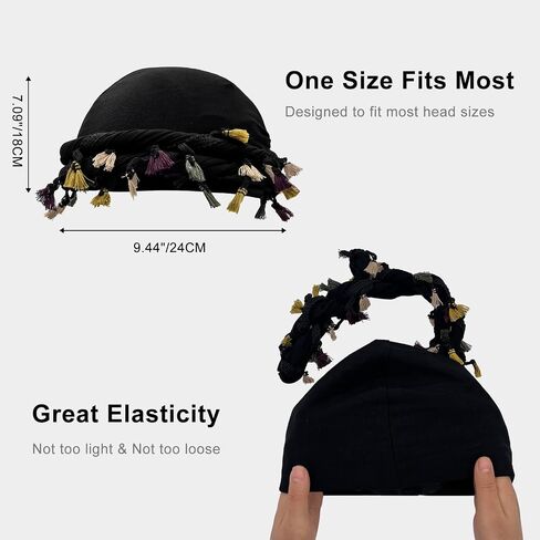 Odtrzi 9PCS Turban for Men Adjustable Twist Head Wraps Durag Silk Satin Lined Turban for Women Elastic Tassel Pre-Tied Cap in Saudi Arabia