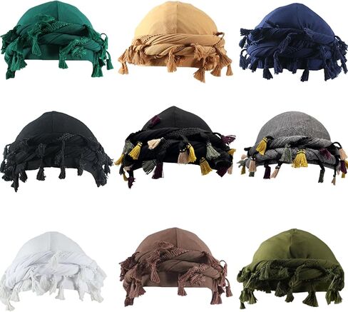 Odtrzi 9PCS Turban for Men Adjustable Twist Head Wraps Durag Silk Satin Lined Turban for Women Elastic Tassel Pre-Tied Cap in Saudi Arabia