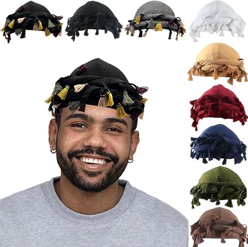 Odtrzi 9PCS Turban for Men Adjustable Twist Head Wraps Durag Silk Satin Lined Turban for Women Elastic Tassel Pre-Tied Cap in Saudi Arabia