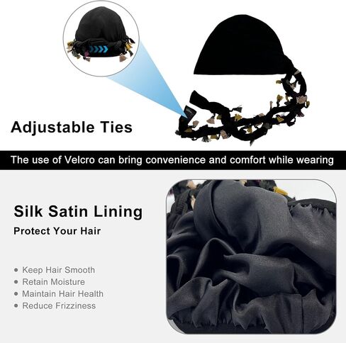 Odtrzi 9PCS Turban for Men Adjustable Twist Head Wraps Durag Silk Satin Lined Turban for Women Elastic Tassel Pre-Tied Cap in Saudi Arabia