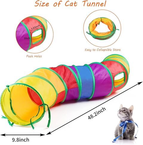 Oziral Cat Toys Set 32 PCS Kitten Toys Assortments Including 2 Way Rainbow Tunnel Cat Feather Teaser Wand Sisal Mice Bell Balls Crinkle Balls Interactive Cat Toys for Indoor Cats Kitten in Saudi Arabia