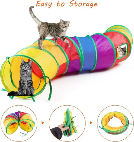 Oziral Cat Toys Set 32 PCS Kitten Toys Assortments Including 2 Way Rainbow Tunnel Cat Feather Teaser Wand Sisal Mice Bell Balls Crinkle Balls Interactive Cat Toys for Indoor Cats Kitten in Saudi Arabia