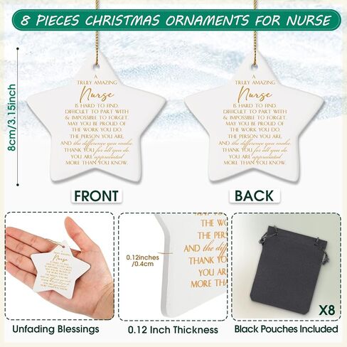 Cunhill Nurse Appreciation Gifts Bulk Nurse Gifts for Women Thank You Best Nurse Ceramic Sign Nurse Day Ornaments Gifts with Flannel Bags Appreciation Present for Nusing Graduation(8 Pcs, Star) in Kuwait