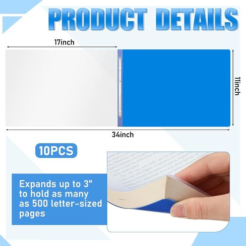 Zhanmai 10 Pcs 11x17 Inch Clear Front Report Covers, Plastic Presentation Folders with Prong Paper Fastener, Clear Folders for Documents, Presentation Binder, Transcripts and Proposals(Blue) in Saudi Arabia