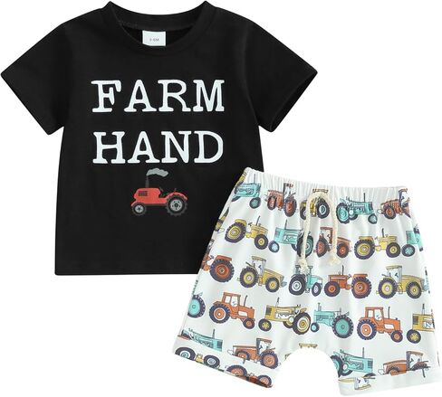 GuliriFei Toddler Baby Boy Farm Clothes Tractor Short Sleeve T-Shirt Casual Shorts Set Summer Outfit in Saudi Arabia