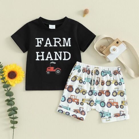 GuliriFei Toddler Baby Boy Farm Clothes Tractor Short Sleeve T-Shirt Casual Shorts Set Summer Outfit in Saudi Arabia