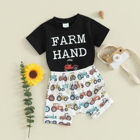 GuliriFei Toddler Baby Boy Farm Clothes Tractor Short Sleeve T-Shirt Casual Shorts Set Summer Outfit in Saudi Arabia