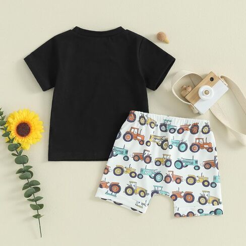 GuliriFei Toddler Baby Boy Farm Clothes Tractor Short Sleeve T-Shirt Casual Shorts Set Summer Outfit in Saudi Arabia