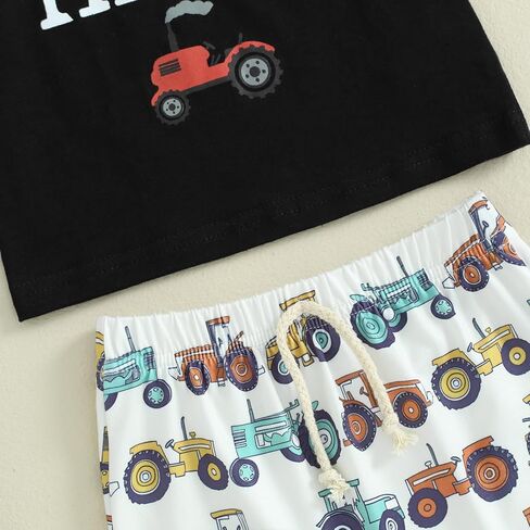 GuliriFei Toddler Baby Boy Farm Clothes Tractor Short Sleeve T-Shirt Casual Shorts Set Summer Outfit in Saudi Arabia