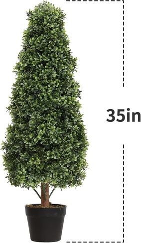 Damomo 3ft Topiary Trees Artificial Topiaries Boxwood Trees Outdoor Faux Shrub 2 Packs with Black Pot, Fake Bushes Potted Green Plants Decorative Indoor Porch or Garden（35inch） in Saudi Arabia