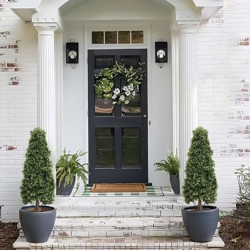 Damomo 3ft Topiary Trees Artificial Topiaries Boxwood Trees Outdoor Faux Shrub 2 Packs with Black Pot, Fake Bushes Potted Green Plants Decorative Indoor Porch or Garden（35inch） in Saudi Arabia
