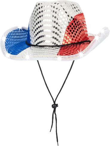 Independence Day Western Cowboy Hat - 4th of July - Light-Up Patriotic Sequin Cowgirl Hat with American Flag in Saudi Arabia