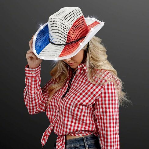 Independence Day Western Cowboy Hat - 4th of July - Light-Up Patriotic Sequin Cowgirl Hat with American Flag in Saudi Arabia