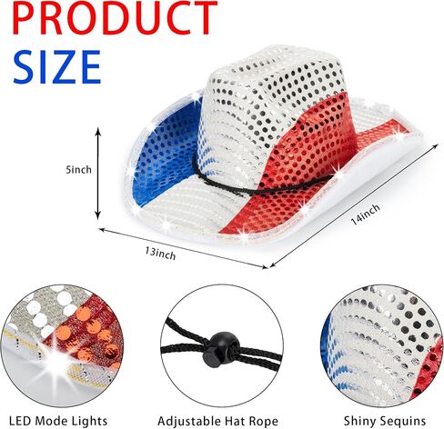 Independence Day Western Cowboy Hat - 4th of July - Light-Up Patriotic Sequin Cowgirl Hat with American Flag in Saudi Arabia