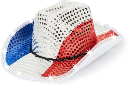 Independence Day Western Cowboy Hat - 4th of July - Light-Up Patriotic Sequin Cowgirl Hat with American Flag in Saudi Arabia