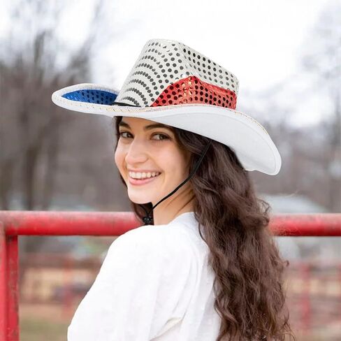 Independence Day Western Cowboy Hat - 4th of July - Light-Up Patriotic Sequin Cowgirl Hat with American Flag in Saudi Arabia