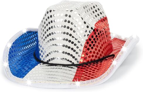 Independence Day Western Cowboy Hat - 4th of July - Light-Up Patriotic Sequin Cowgirl Hat with American Flag in Saudi Arabia