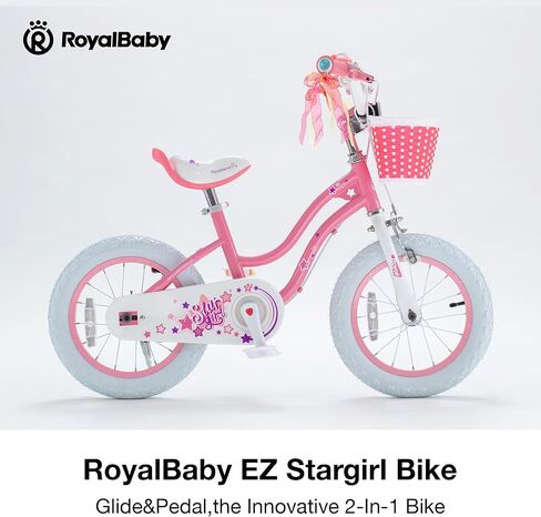 دراجة Royalbaby EZ Stargirl للأطفال، سهلة تعلم التوازن لركوب الدراجات، 12 14 16 18 بوصة توازن ودراجة دواسة، دراجة الفتيات المبتدئات للأطفال من سن 3 إلى 9 سنوات، فرامل يد وفرامل كوستر in Kuwait