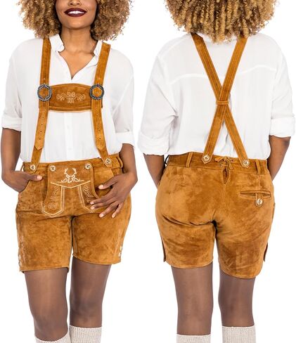 BAVARIA TRACHTEN Authentic Lederhosen Women - Ladies Octoberfest Outfit - Damen Wurstfest Costume - Light Brown in Saudi Arabia