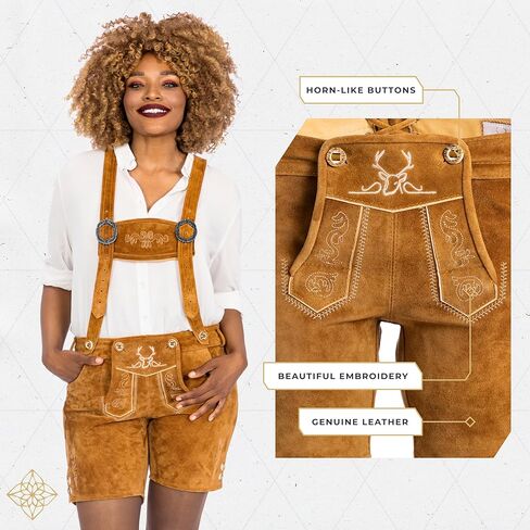 BAVARIA TRACHTEN Authentic Lederhosen Women - Ladies Octoberfest Outfit - Damen Wurstfest Costume - Light Brown in Saudi Arabia