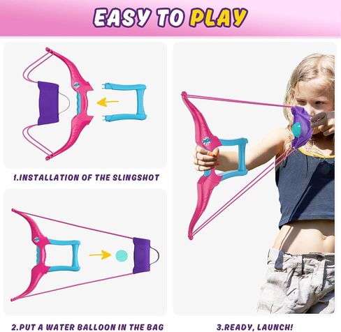 HYES 2 Pack Water Balloon Launcher Slingshot with 24 Reusable Water Balloons, 1 Storage Bag, Water Balloons Quick Fill for Kids Girls Teens Adults, Summer Gift Toys Games for Outdoor Fun in Saudi Arabia