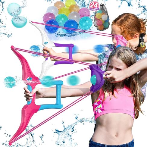 HYES 2 Pack Water Balloon Launcher Slingshot with 24 Reusable Water Balloons, 1 Storage Bag, Water Balloons Quick Fill for Kids Girls Teens Adults, Summer Gift Toys Games for Outdoor Fun in Saudi Arabia