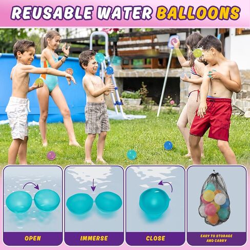 HYES 2 Pack Water Balloon Launcher Slingshot with 24 Reusable Water Balloons, 1 Storage Bag, Water Balloons Quick Fill for Kids Girls Teens Adults, Summer Gift Toys Games for Outdoor Fun in Saudi Arabia