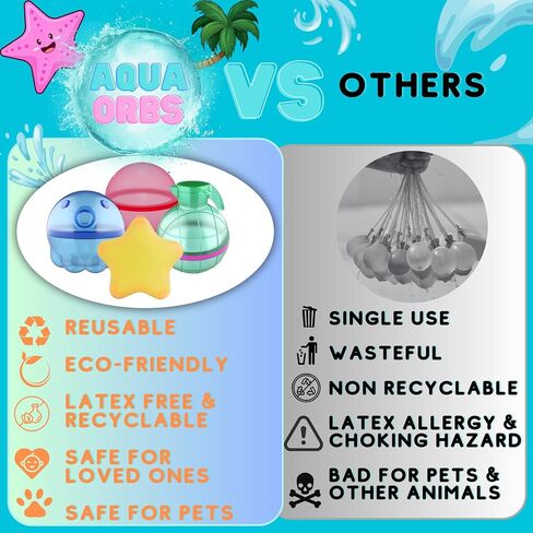 Reusable Water Balloons - Pack of 6 Refillable Water Balloons for Kids- Silicone Splash Balls for Outdoor Fun, Games & Parties in Saudi Arabia