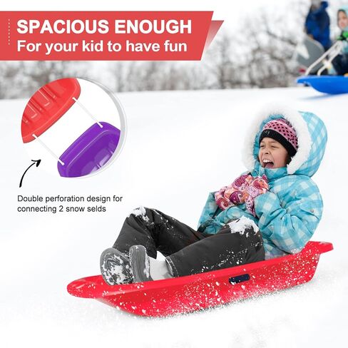 AGPTEK 35 بوصة متين للانحدار Sprinter Toboggan Snow Sled للبنين والبنات والبالغين مع مقابض مدمجة وحبل سحب in Kuwait