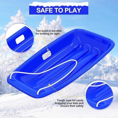 AGPTEK 35 بوصة متين للانحدار Sprinter Toboggan Snow Sled للبنين والبنات والبالغين مع مقابض مدمجة وحبل سحب in Kuwait