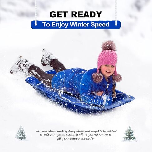 AGPTEK 35 بوصة متين للانحدار Sprinter Toboggan Snow Sled للبنين والبنات والبالغين مع مقابض مدمجة وحبل سحب in Kuwait