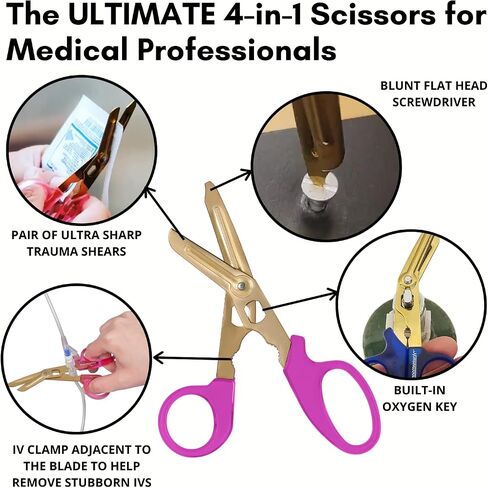 Hummingbird 4-in-1 Medical Scissors - Trauma Shears with Badge Reel for Nurses, Students, Respiratory Therapists, Veterinarians, and Medical Professionals (Pink) in Saudi Arabia