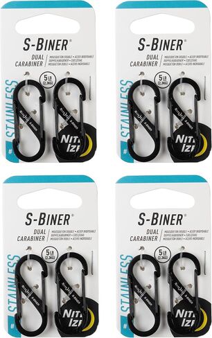 Nite Ize S-Biner Stainless Steel Dual Carabiner - Double Sided Carabiner Clip - Dual Carabiner Holder for Keys, Water Bottles & Gear - Size 1, Black, 8 Count (4 Pack) in Saudi Arabia