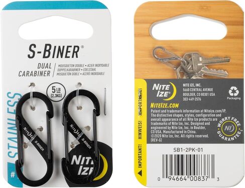 Nite Ize S-Biner Stainless Steel Dual Carabiner - Double Sided Carabiner Clip - Dual Carabiner Holder for Keys, Water Bottles & Gear - Size 1, Black, 8 Count (4 Pack) in Saudi Arabia