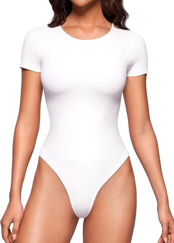 CRZ YOGA Butterluxe Womens Bodysuit Short Sleeve Crew Neck Bodysuit Tops Sexy Thong Soft Stretchy in Saudi Arabia