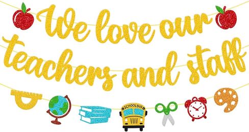 We Love Our Teachers and Staff Banner National Teacher Appreciation Week Decoration Thank You for Helping Us Grow Teachers Day Party Celebration Decor Supplies - Gold in Kuwait