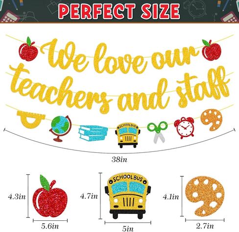 We Love Our Teachers and Staff Banner National Teacher Appreciation Week Decoration Thank You for Helping Us Grow Teachers Day Party Celebration Decor Supplies - Gold in Kuwait
