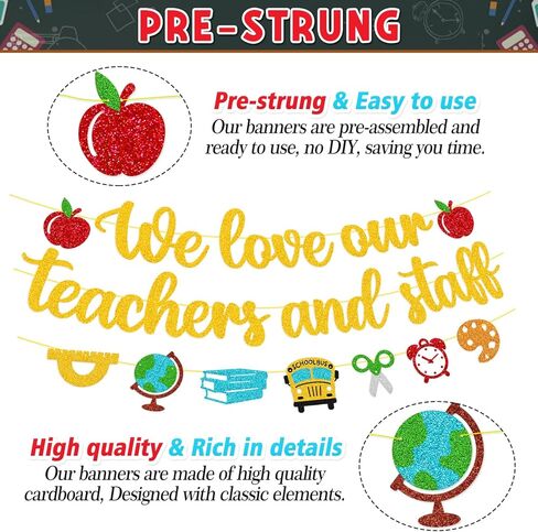 We Love Our Teachers and Staff Banner National Teacher Appreciation Week Decoration Thank You for Helping Us Grow Teachers Day Party Celebration Decor Supplies - Gold in Kuwait