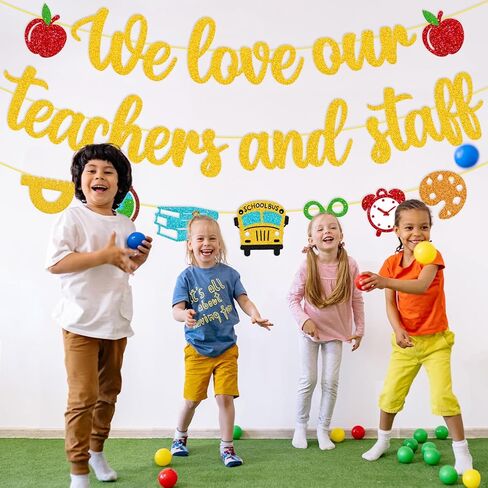We Love Our Teachers and Staff Banner National Teacher Appreciation Week Decoration Thank You for Helping Us Grow Teachers Day Party Celebration Decor Supplies - Gold in Kuwait