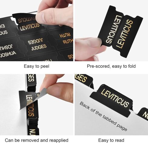 Gold Foil Bible Tabs for Men and Women, 100 PCS Catholic Bible Tabs for Old and New Testament, Easy to Read & Apply, Black in Saudi Arabia
